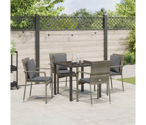 Juego de Comedor de Jardín  de 5 Piezas con Cojines Gris Poliratán