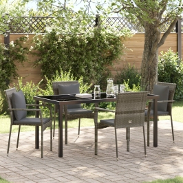 Juego de Comedor de Jardín  de 5 piezas con cojines Gris Polirratán