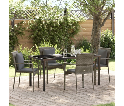 Juego de Comedor de Jardín  de 5 piezas con cojines Gris Polirratán