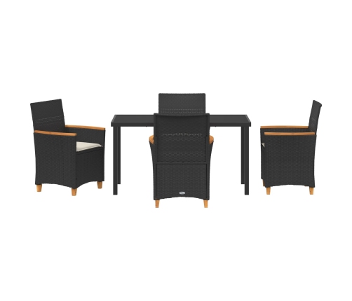 Conjunto de Comedor de Jardín  de 5 Piezas con Cojines Negro Poliratán
