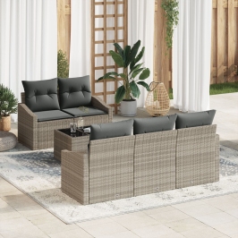 Conjunto de Sofá de Jardín de 6 Piezas con Cojines Gris Claro de Ratán
