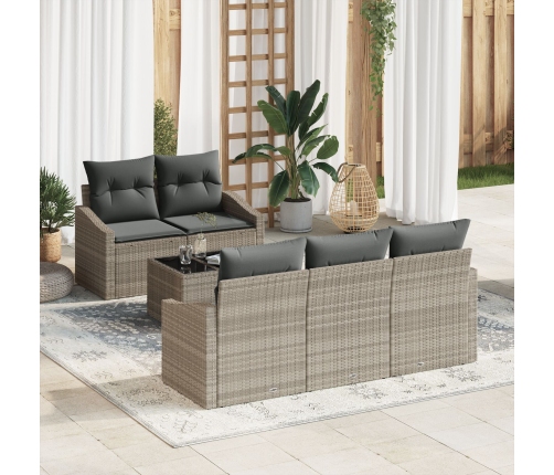 Conjunto de Sofá de Jardín de 6 Piezas con Cojines Gris Claro de Ratán