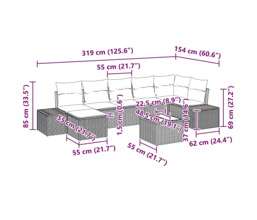 Set de Sofá de Jardín  Juego de 8 Beige y crema