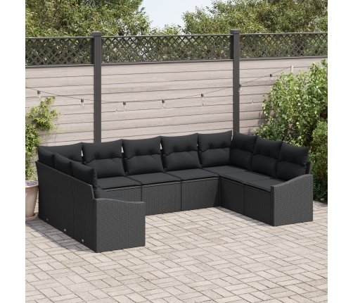 Set de Sofá de Jardín Set de 9 Negro Poliratán, Poliéster, Acero