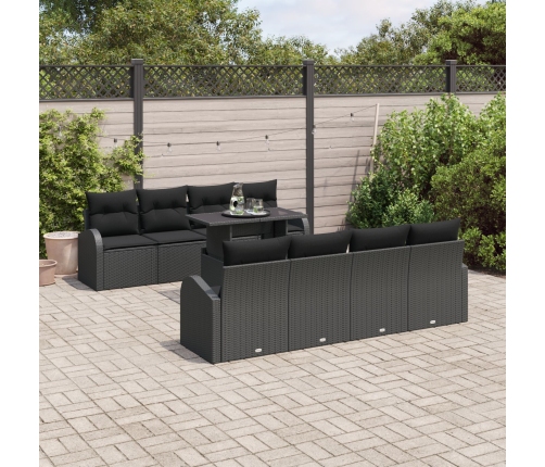 Set de Sofá de Jardín de 9 Piezas con Cojines Ratán Negro