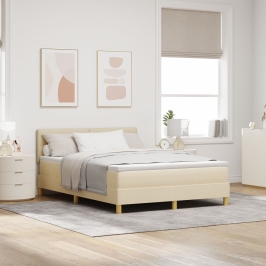 Cama con Box Spring  y Colchón Crema 140x200 cm Tela
