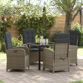 Set de Comedor de Jardín de 5 Piezas  con Cojines de Rattan Poliéster Gris