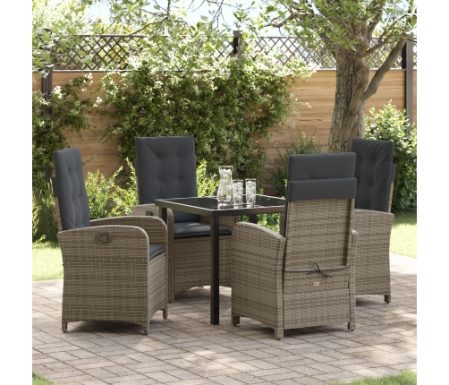 Set de Comedor de Jardín de 5 Piezas  con Cojines de Rattan Poliéster Gris