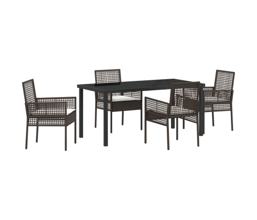 Conjunto de Comedor de Jardín  de 5 Piezas con Cojines Marrón Ratán Sintético