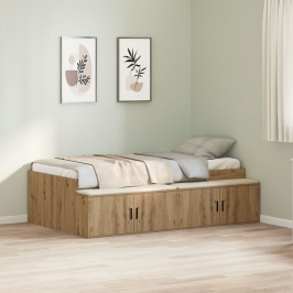 Estructura de Cama de Almacenamiento Roble Artesanal 90x190 cm