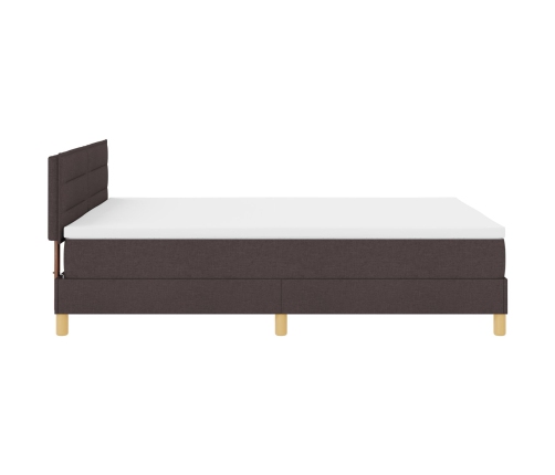 Cama Box Spring  con Colchón y LED Marrón Oscuro 140x190 cm Tela