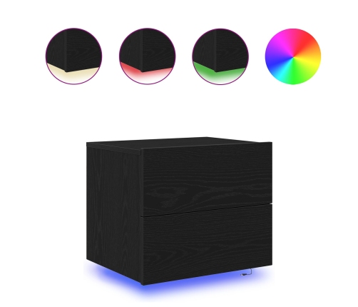 Cabinet de Noche  con LED Montado en la Pared Roble Negro 50x39x41 cm