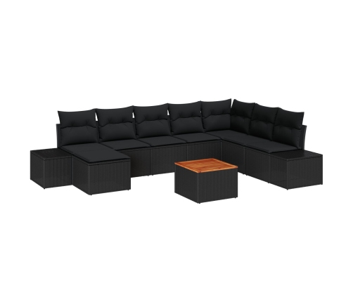 Conjunto de Sofá de Jardín de 9 Piezas con Cojines Negro Poliratán Acacia