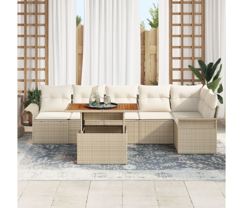 Conjunto de comedor de jardín de 7 piezas con cojines beige ratán poliéster acacia