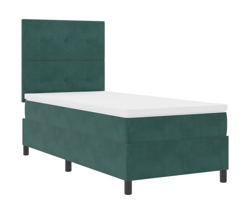 Cama Box Spring  con Colchón Verde Oscuro 90x200 cm de Terciopelo