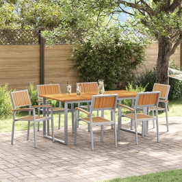 Juego de Comedor de Jardín Set de 7 Gris Claro Aluminio Duradero