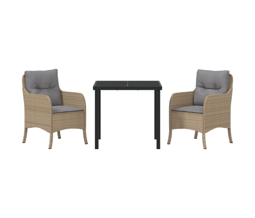 Conjunto de comedor de jardín  de 3 piezas con cojines Beige Poliratán