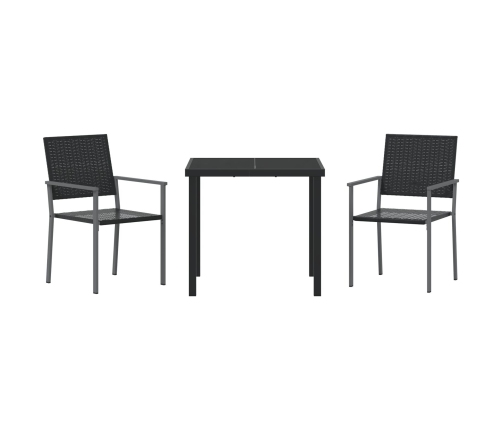 Conjunto de Comedor de Jardín  3 Piezas Negras de Poliratán