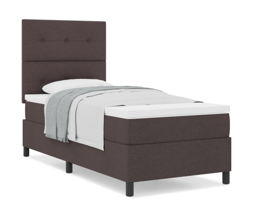Cama con Somier y Colchón Marrón Oscuro 90x200 cm de Tela