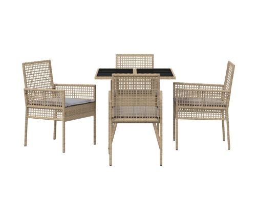 Juego de Comedor de Jardín de 5 Piezas Beige de Ratán Polímero