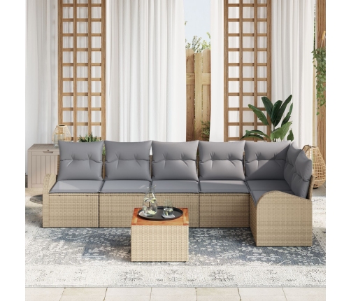 Conjunto de Sofás de Jardín de 7 Piezas con Cojines Beige de Ratán Sintético