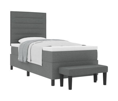 Cama con Base con Colchón y Banco Gris Oscuro 100x200 cm Tela