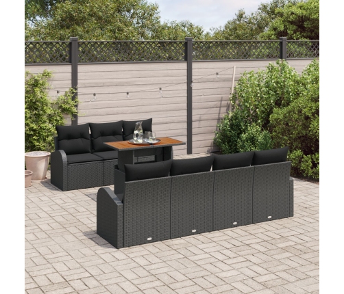 Conjunto de Comedor de Jardín de 8 Piezas con Cojines Negro Poliratán Acacia