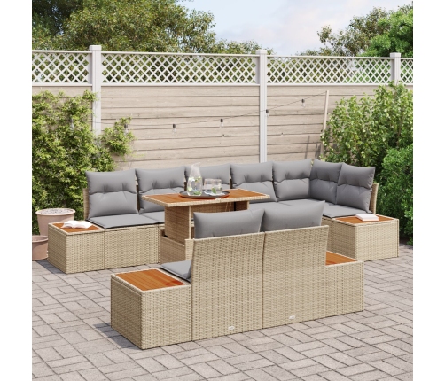 Conjunto de Sofá de Jardín  9 Piezas Beige, Gris Ratán, Poliéster