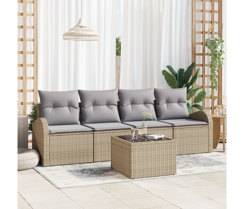 Conjunto de sofá de jardín  de 5 piezas con cojines Beige Ratán sintético