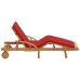 Tumbona plegable  con ruedas y cojín rojo de madera de teca