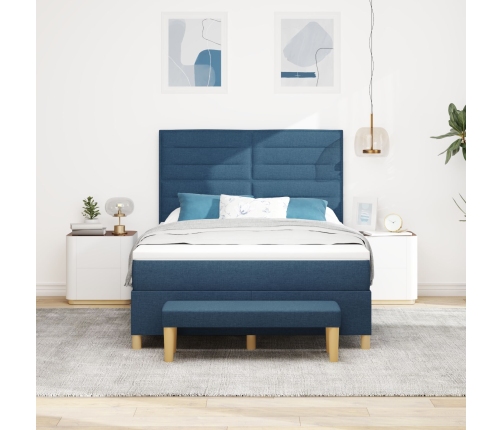 Cama con Base de Muelles con Colchón y Banco Azul 140x190 cm Tela