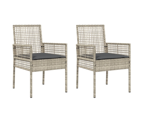 Sillas de Jardín  2 pcs con Cojines Gris Claro Poliratán