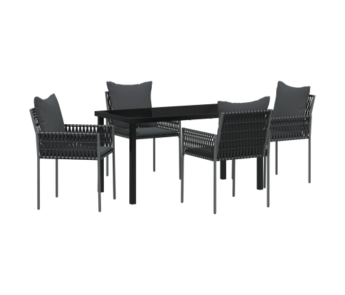 Juego de Comedor de Jardín  de 5 Piezas con Cojines Negro Poliratán