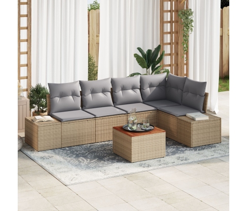 Juego de Sofás de Jardín de 6 Piezas con Cojines Beige Polirratán Acacia