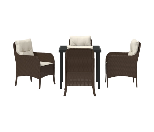 Set de Comedor de Jardín  de 5 Piezas con Cojines Marrón Poliratán