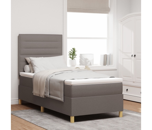 Cama con Box Spring  con Colchón Taupe 100x200 cm Tela
