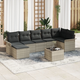 Conjunto de Sofás de Jardín de 8 Piezas con Cojines Gris Poliratán