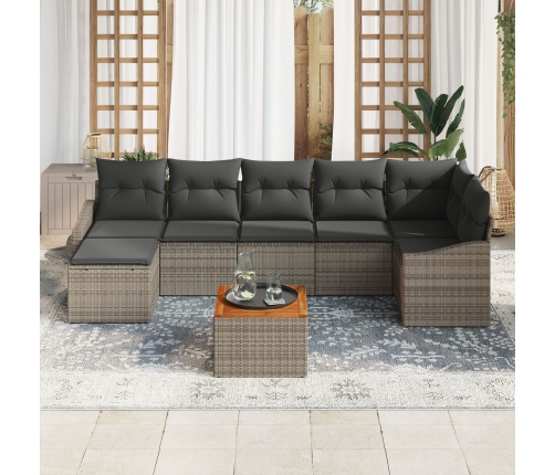 Juego de Sofá de Jardín de 8 Piezas con Cojines Gris Poliratán Acacia