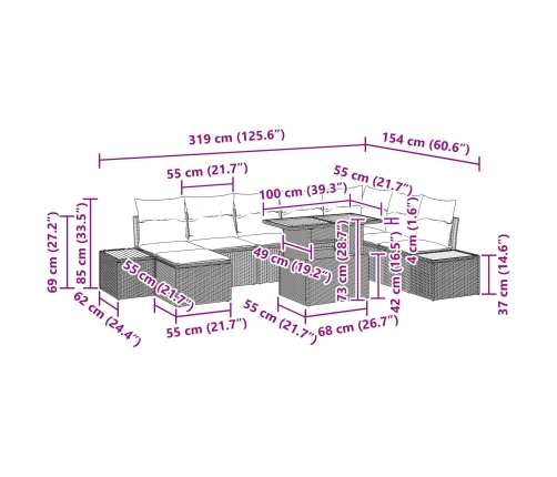 Set de Sofás Jardín  Conjunto de 9 Gris Ratán