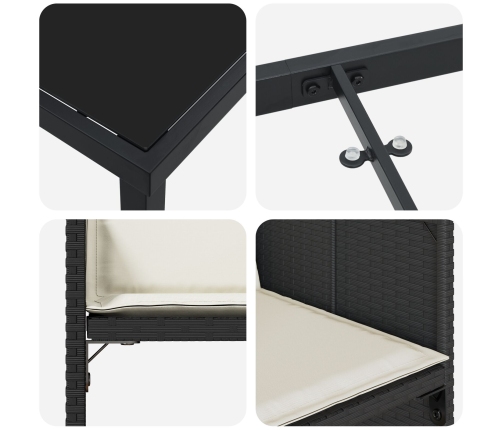 Conjunto de Comedor de Jardín de 9 Piezas con Cojines de Poliratán Negro