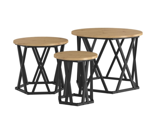 Mesas Laterales Apilables  3 pcs de Madera de Roble Artesanal