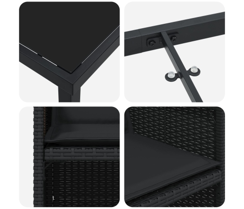 Conjunto de comedor de jardín de 5 piezas con cojines Ratán negro