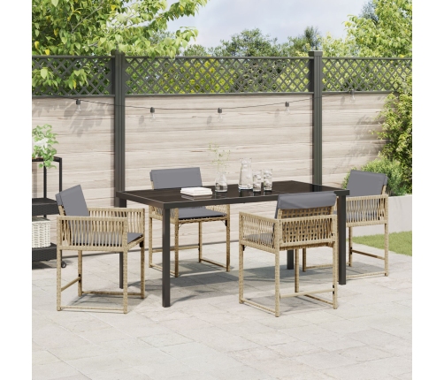 Set de Comedor de Jardín de 5 Piezas  con Cojines Beige de Ratan Poli