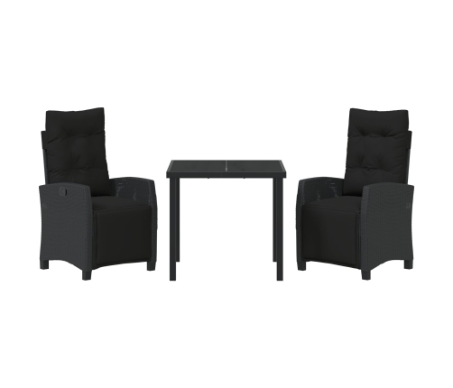 Conjunto de Comedor de Jardín de 3 Piezas Ratán Poliéster Negro