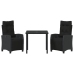 Conjunto de Comedor de Jardín de 3 Piezas Ratán Poliéster Negro