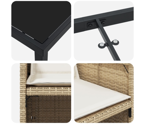 Conjunto de comedor de jardín  de 5 piezas con cojines de poliratán beige