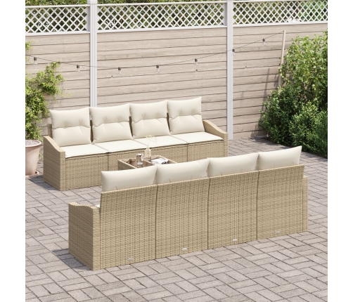 Conjunto de sofá de jardín  de 7 piezas con cojines beige poliratán