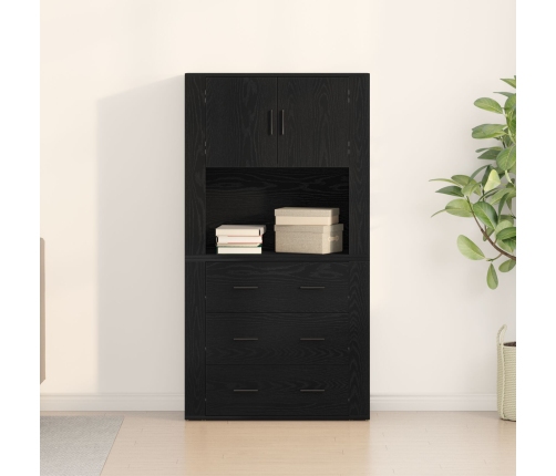 Alto Buffet Set de 2 Roble Negro Madera Elaborada