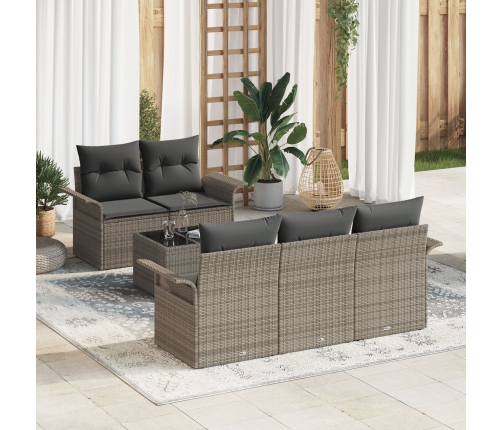 Conjunto de Sofás de Jardín  Set de 6 Gris Rattan, Poliéster