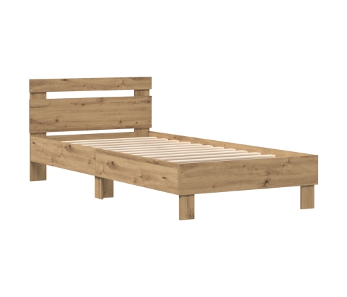 Estructura de Cama  con Luces LED Roble Artisan 90x200 cm Madera Ingenierizada